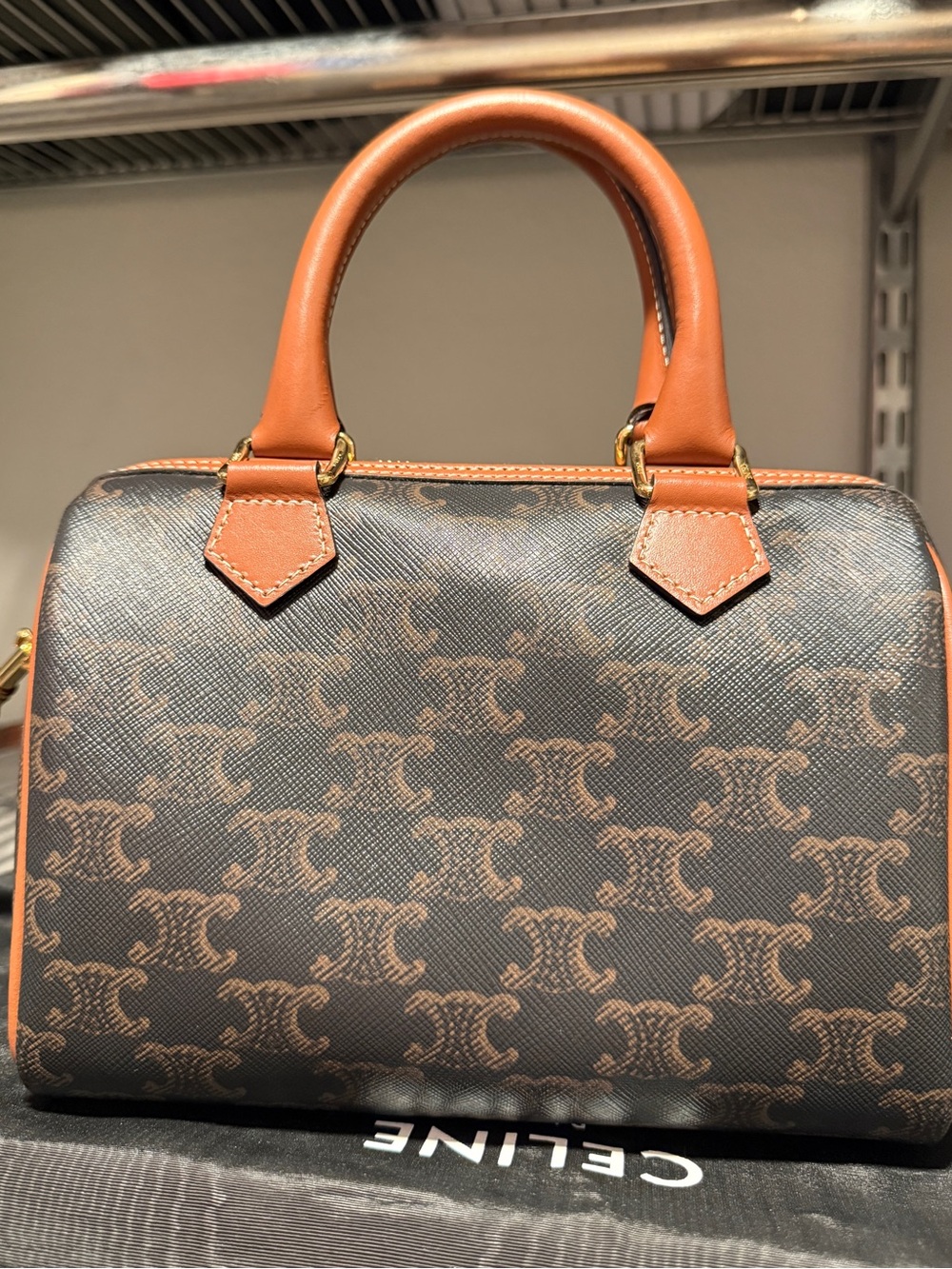 Celine Brown & Tan Logo Crossbody Satchel